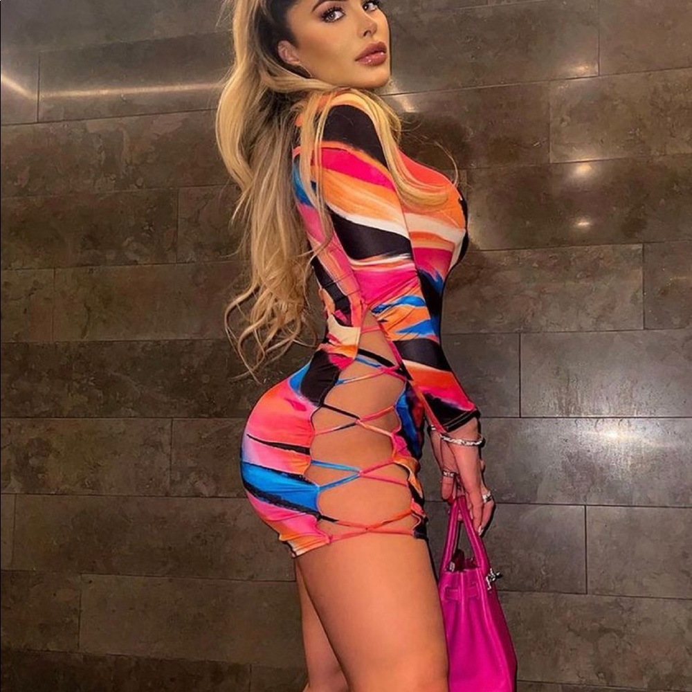 Colorful cut out mini dress